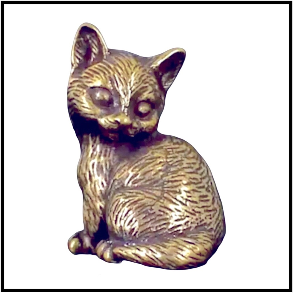 Antique Brass Kitten Sculpture Figure